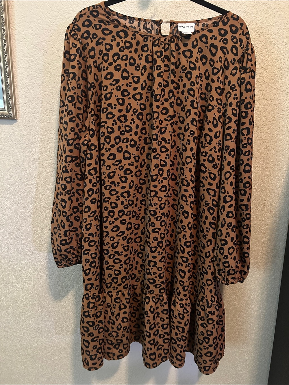Ava & Viv Brown and Black Leopard Print Long Sleeve Dress
